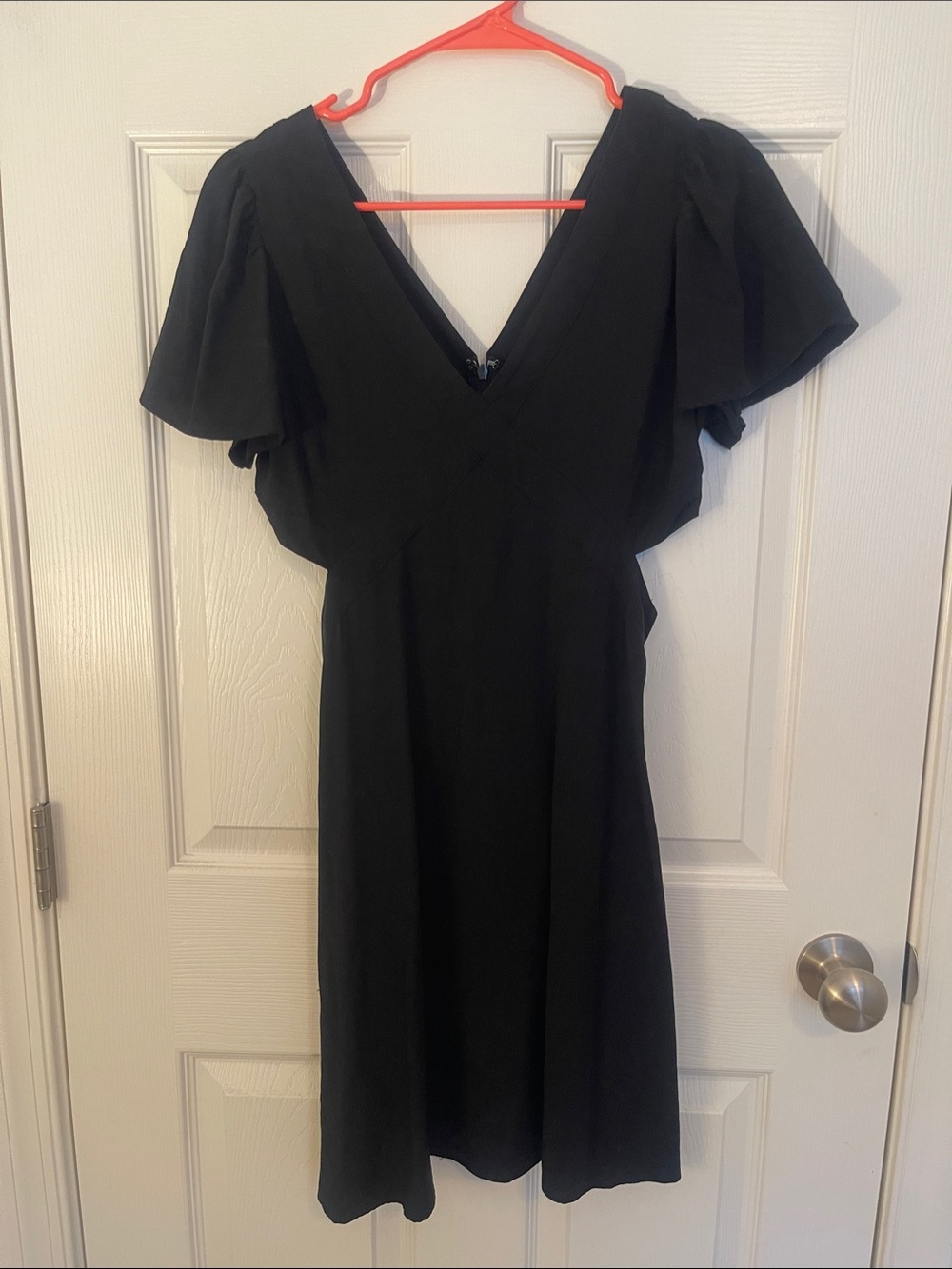 LOFT Black V-Neck Flutter Sleeve Mini Dress with Side Cutouts